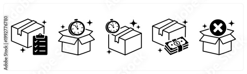 A set of 5 mix icons as order, limited stock, fast delivery