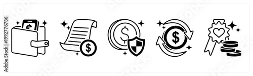 A set of 5 mix icons as digital wallet, invoice, payment success