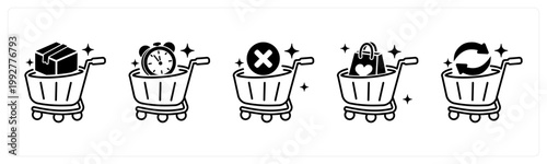 A set of 5 mix icons as bulk order, pre order, remove from cart