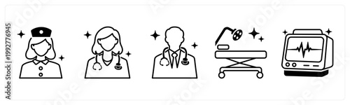 A set of 5 mix icons as nurse, female doctor, male doctor