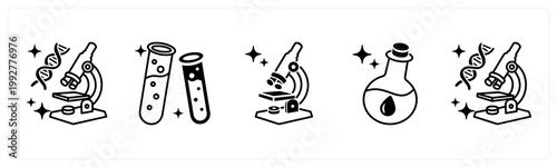 A set of 5 mix icons as gene testing, test tube, microscope