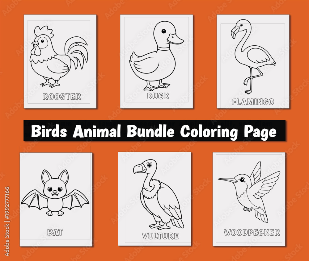 Fototapeta premium Birds Animal cute Coloring Pages Bundle for Kids Cute Cartoon Printable Coloring Book bold and Easy Simple Line Art Worksheet Set for Preschool Kindergarten Learning Activities Fun Drawing Pages