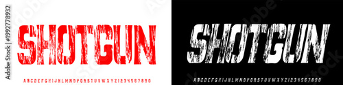 Shotgun Font, A bold grunge display font with rough texture, perfect for posters, streetwear, branding, and strong headlines.technology, vector illustration