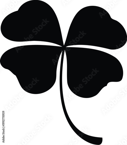 Black four leaf clover symbol, lucky charm, Irish symbol, good fortune icon, celebration emblem, nature plant element, luck sign