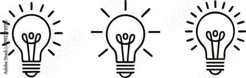 Lamp Line Icon Set – Idea Light Bulb Icon Collection, Flat Minimal Outline Symbols