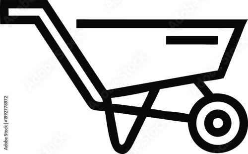 Practical stylized wheelbarrow outline icon representing manual labor and construction utility equipment