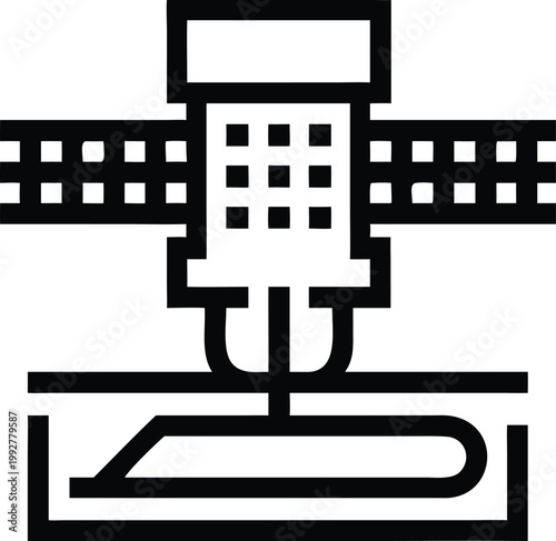 Precision milling machine icon showing industrial cutting and material processing on a digital grid