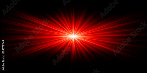 Bright abstract art of a red fire explosion with glowing orange rays and hot energy texture shining like a burning sun star against a black space wallpaper backdrop