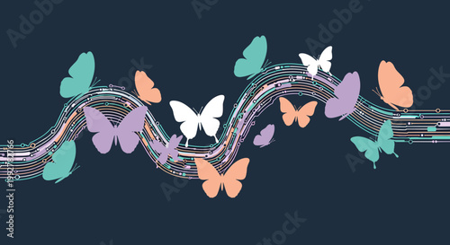 A modern and intriguing graphic featuring a butterfly intertwined with circuit lines, evoking connectivity, transformation, and digital innovation for