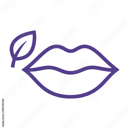 Purple lips with leaf symbol for natural beauty and health