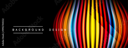 Abstract vibrant lines form dynamic shape. Black background emphasizes colorful design elements. Modern visual presentation.