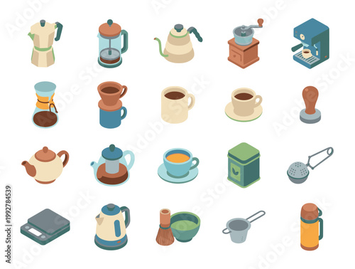 Collection of coffee and tea icons.