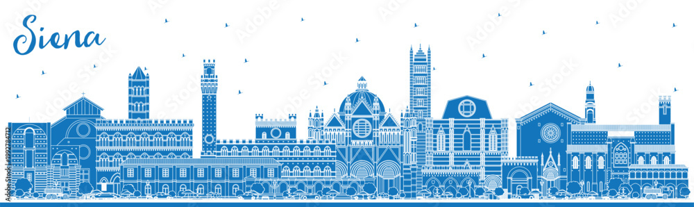 Fototapeta premium Outline Siena Tuscany Italy City Skyline with Blue Buildings. Illustration. Business Travel and Concept with Historic Architecture. Siena Cityscape with Landmarks.
