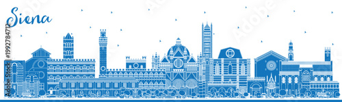 Outline Siena Tuscany Italy City Skyline with Blue Buildings. Illustration. Business Travel and Concept with Historic Architecture. Siena Cityscape with Landmarks.