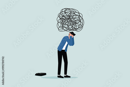 Stress at work, fatigue due to too much work and problems, the concept of office workers, frustration and anxiety due to continuous work pressure.