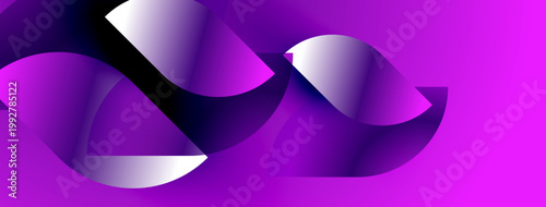 Abstract purple ribbons flow, creating dynamic shapes. Gradient shades suggest light, movement, depth within vibrant composition.