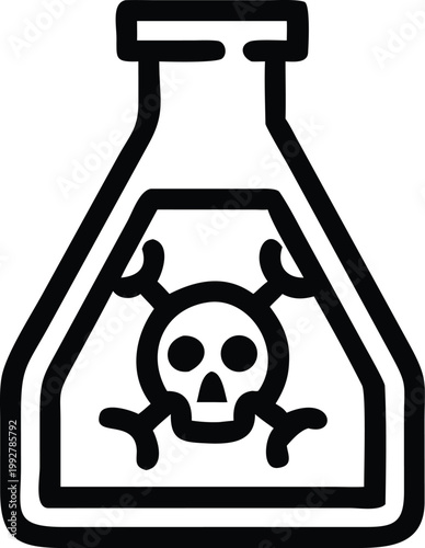 Poisonous skull and crossbones symbol inside a laboratory chemical flask icon