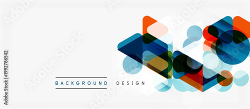 Abstract geometric shapes overlap, creating vibrant colorful design. Minimalist style suitable for backgrounds, presentations.