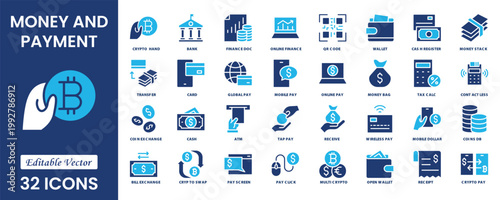 Payment and Money icon set. Containing money, tax, earnings, payment, accounting, paycheck, work, pension and wages icons. Business and finance payment. Solid icon collection. Vector illustration.