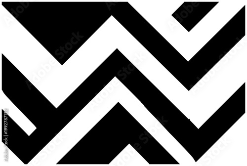 Abstract geometric pattern of overlapping thick chevron and arrowhead shapes in bold black lines creating a dynamic modern and minimalist graphic design with a sense of movement