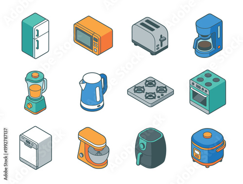 Collection of kitchen appliances icons.