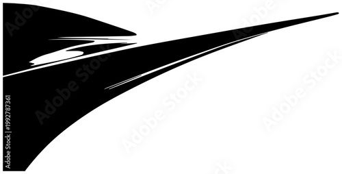 Dynamic black abstract shape with smooth sweeping lines and sharp edges suggesting speed movement and futuristic design against a clean white background vector art