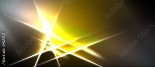 Bright light burst radiates outward. Golden hues blend with white streaks against dark backdrop. Dynamic energy, abstract design.