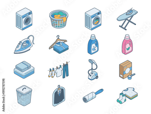 Collection of laundry and cleaning icons.