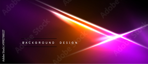 Abstract neon background. Vibrant purple, orange gradients create dynamic light streaks. Modern design element for digital projects.