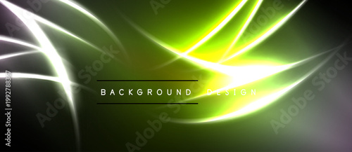 Abstract neon lines create dynamic, glowing effect. Dark background emphasizes bright curves, waves, light trails. Modern design element.