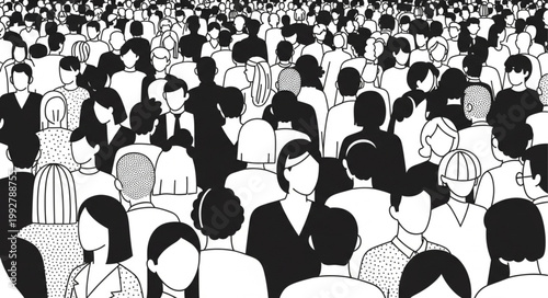 Large crowd of diverse people gathered together in a busy scene.