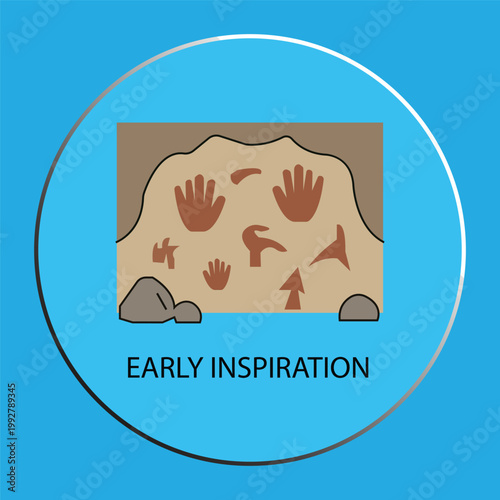 Minimalist Cave Painting Illustration with Hand Stencils and Symbols - Early Inspiration Concept