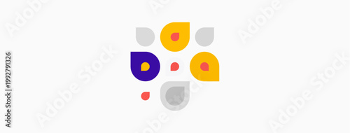 Abstract colorful shapes cluster together. Design features rounded forms, varying sizes, muted tones, simple composition. Modern aesthetic.