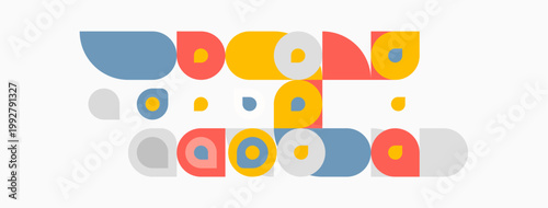 Abstract geometric shapes, circles, ovals, rectangles. Retro style design, muted colors, simple composition. Modern art illustration.