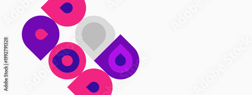 Abstract graphic design features repeating letterforms. Pink, purple, gray colors create playful visual impact. Simple shapes suggest modern branding.