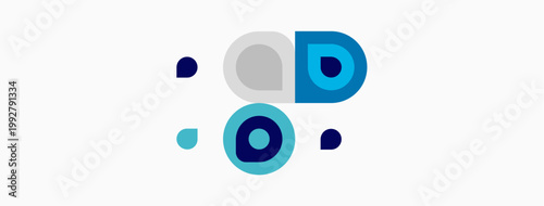 Abstract graphic features overlapping circles, varying shades blue, gray. Minimalist design suggests connection, communication, unity.