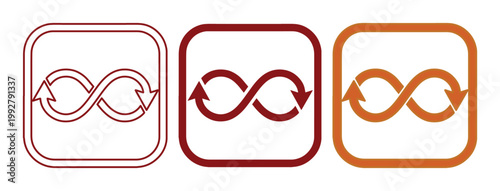 無限ループと矢印のアイコンセット、持続可能性とリサイクルを表すベクターイラスト。ビジネスプロセス、環境保護、継続的な改善の概念に最適なシンボル。