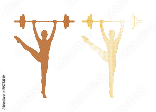 フィットネスとウェイトリフティングの女性シルエット、健康的なライフスタイルとスポーツトレーニングを表現するベクターイラスト、ジムやエクササイズ関連デザインに最適なグラフィック素材