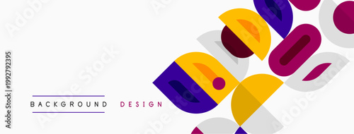 Abstract geometric shapes overlap, creating vibrant colorful background. Modern design elements suggest creativity, dynamism.