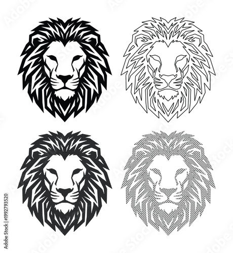 力強く威厳のあるライオンの頭部、威風堂々とした百獣の王の顔、エンブレムやロゴに最適なベクター素材、野生動物のシンボルデザイン