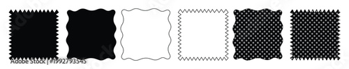 波状のギザギザフレームとテクスチャのベクターセット、モダンなデザイン要素、抽象的な背景、ウェブサイトやグラフィックデザインプロジェクトに最適な6種類の白黒パターンコレクション