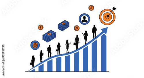 People climbing a graph toward financial goals and success
