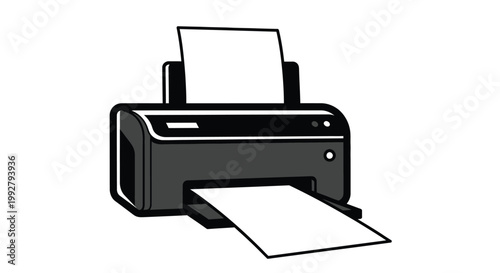 Simple black and white illustration of a desktop inkjet printer