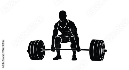 Silhouette of a weightlifter performing a deadlift with a barbell