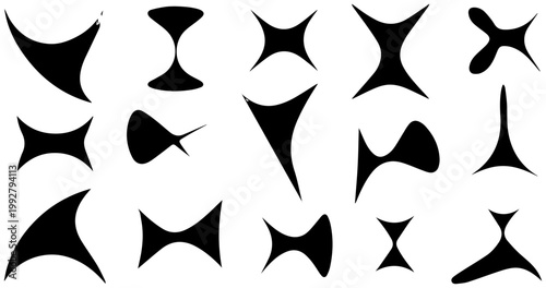 Retro mid century modern abstract shapes and boomerang forms in black silhouette on a clean white background vintage graphic design elements for nostalgic decor and conceptual art
