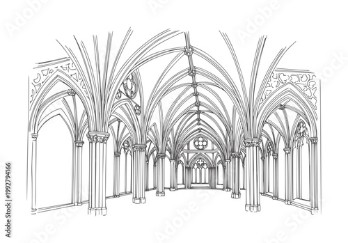Gothic vaulted interior with pointed arches and columns architecture ceiling