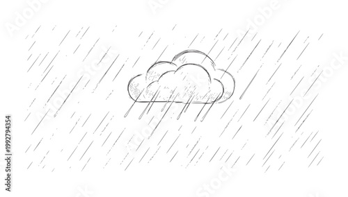 Hand drawn of a rain cloud with falling raindrops storm weather monochrome