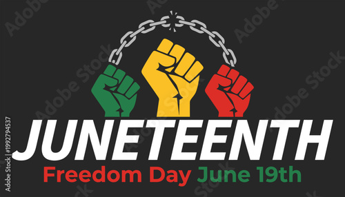 Juneteenth freedom day june 19th celebration with fists and chain