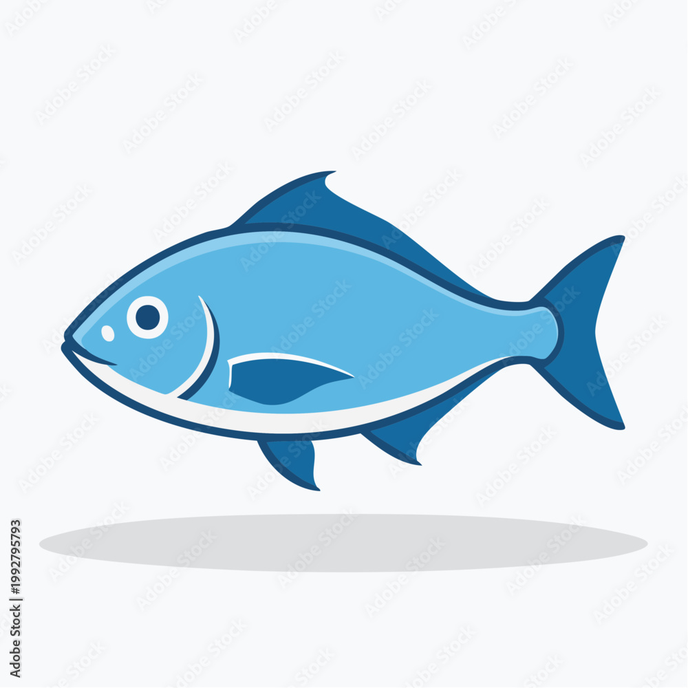 Fototapeta premium Stylized blue fish icon on a white background