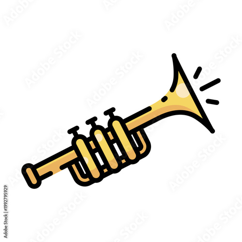 Golden Trumpet Musical Instrument Icon Hand Drawn Vector Illustration
